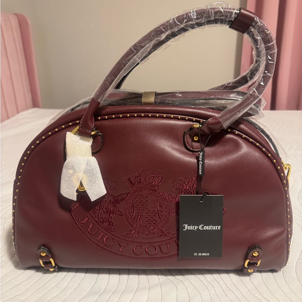 RARE Juicy Couture UK Twig Maxi Bowling PU Cranberry